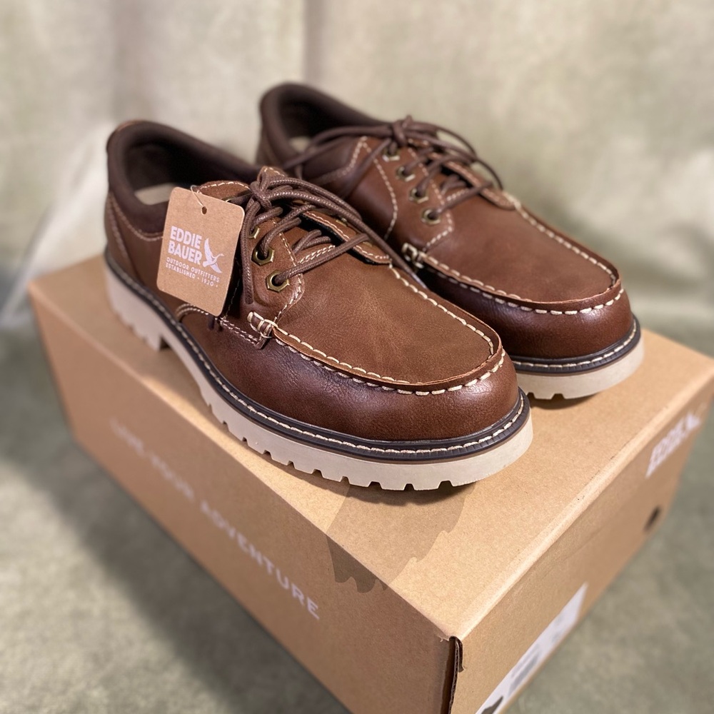 Eddie Bauer Men's Tan  Faux Leather Boat Shoes